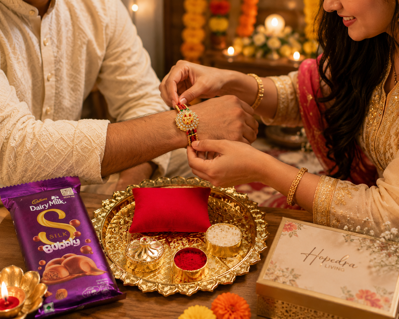Premium Rakhi Gift Hamper with Chocolate & Thali