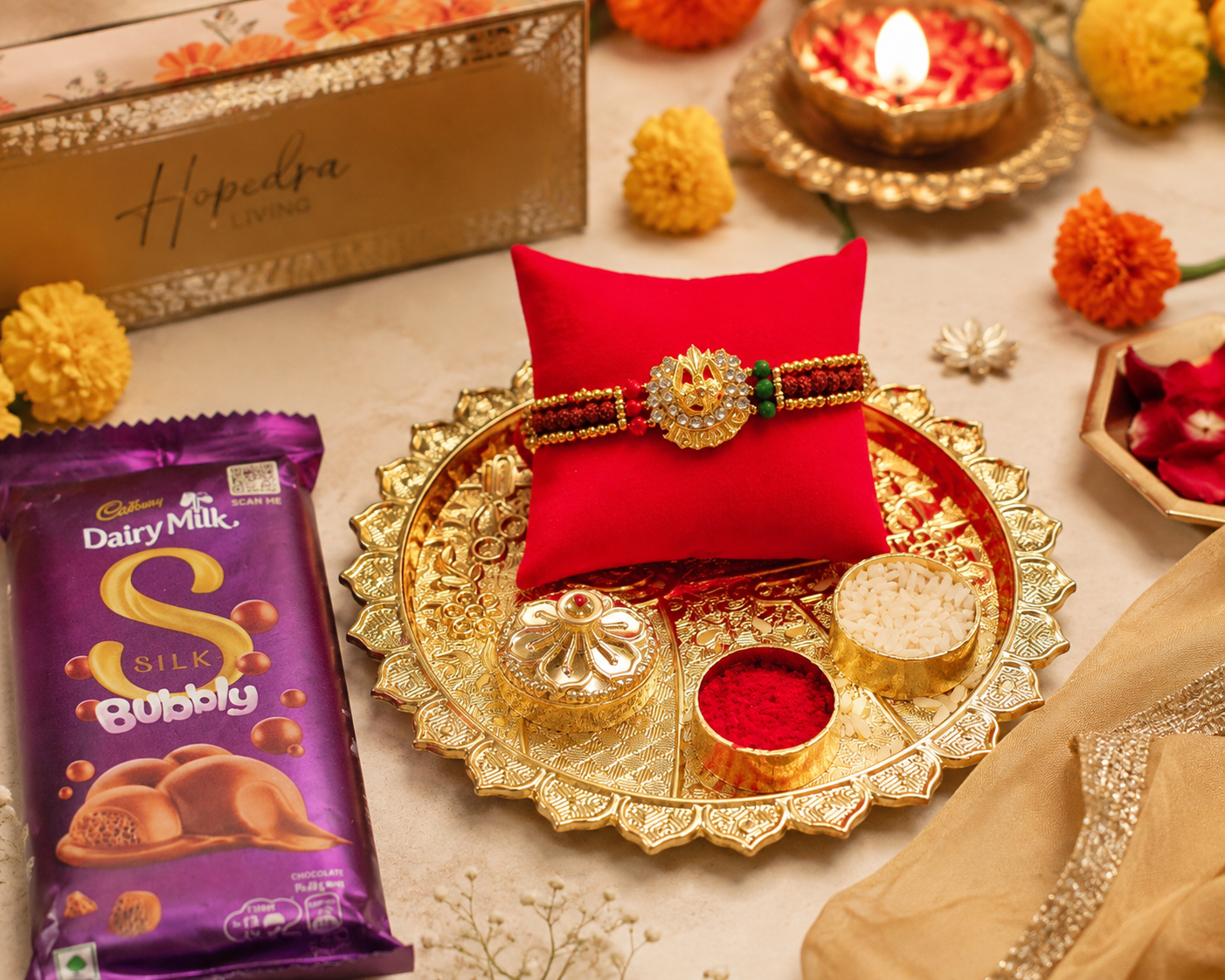 Premium Rakhi Gift Hamper with Chocolate & Thali