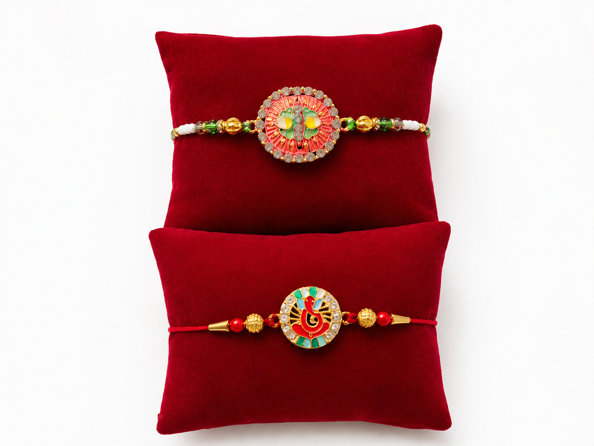 Premium Rakhi Gift Hamper with 2 Designer Rakhis, Pooja Thali & Diya | Raksha Bandhan Gift for Brother | Hopedra Living