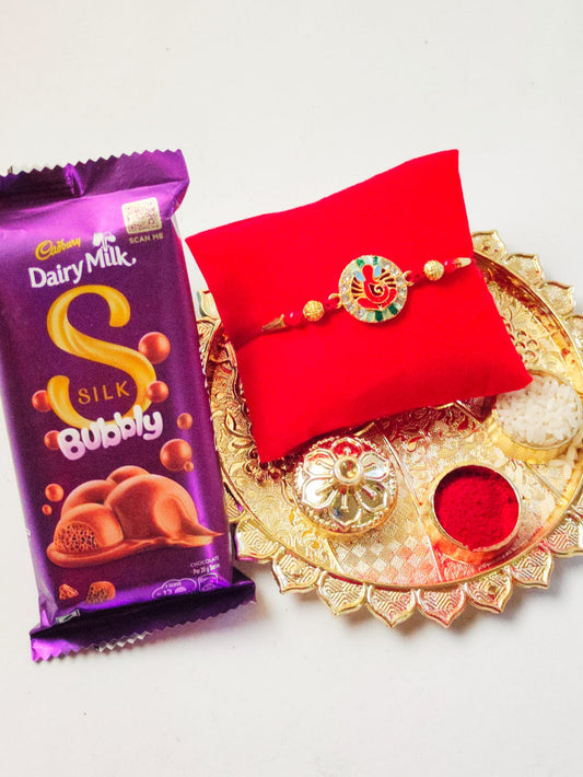 Designer  Ganesh Rakhi Gift Hamper with Chocolate & Puja Thali | Hopedra Living