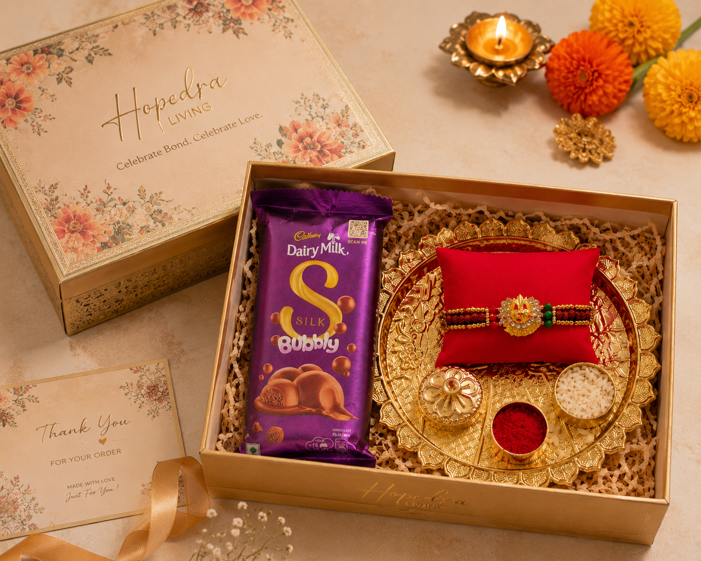 Premium Rakhi Gift Hamper with Chocolate & Thali
