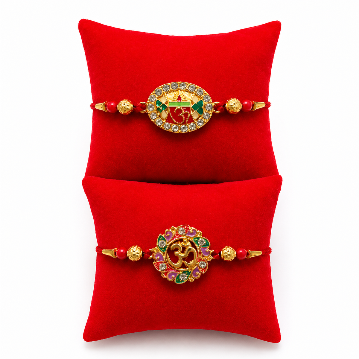 Premium Rakhi Hamper with 2 Designer Rakhis, Decorative Pooja Thali, Kumkum, Rice & Diya | Raksha Bandhan Gift for Brother | Hopedra Living