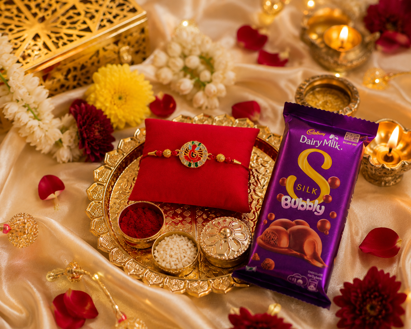 Designer  Ganesh Rakhi Gift Hamper with Chocolate & Puja Thali | Hopedra Living