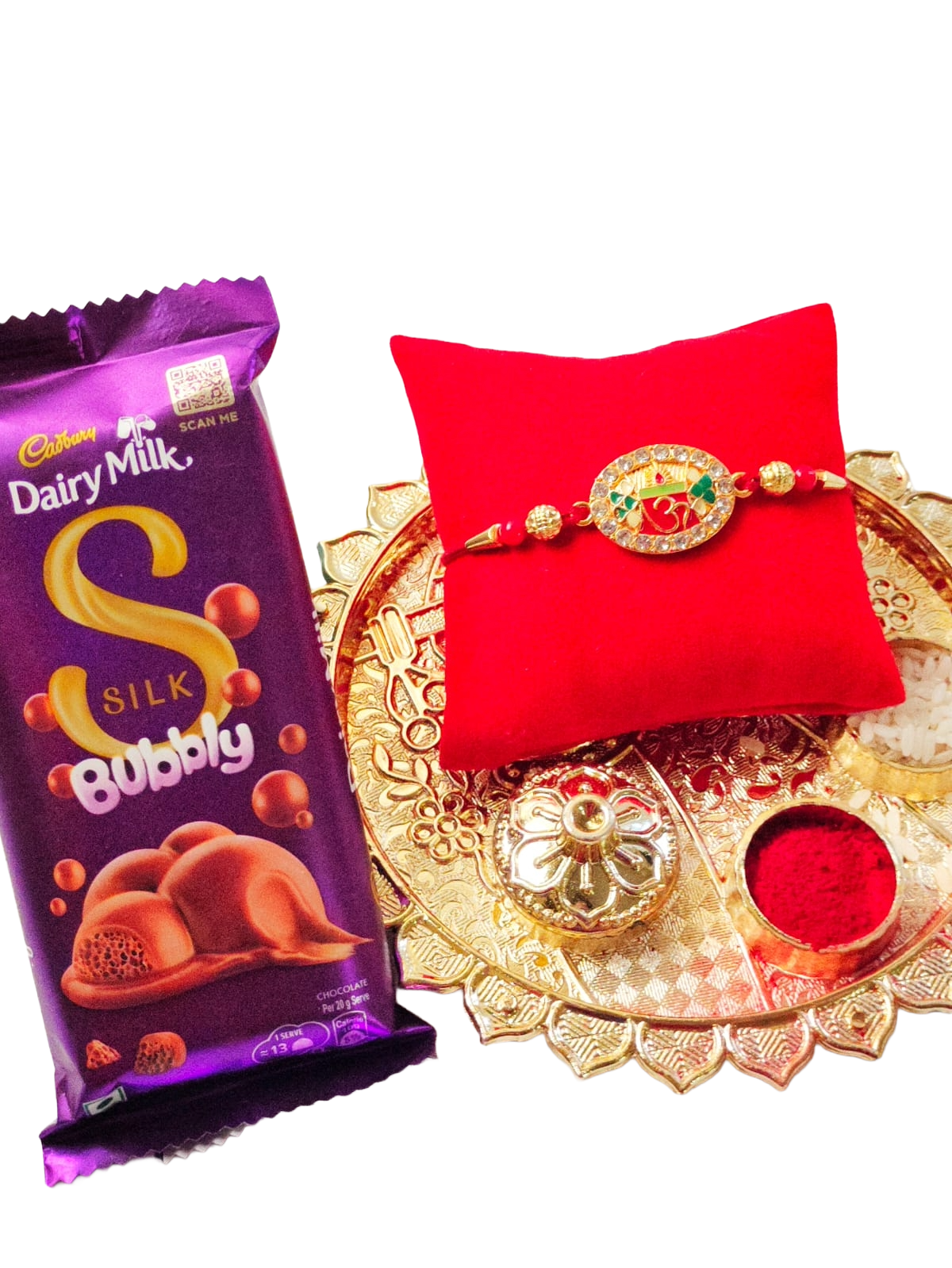 Hopedra Living Premium Mini Rakhi Hamper with Designer Rakhi, Puja Thali & Silk Chocolate