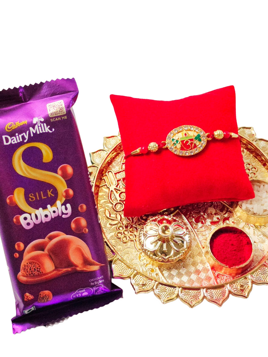Hopedra Living Premium Mini Rakhi Hamper with Designer Rakhi, Puja Thali & Silk Chocolate