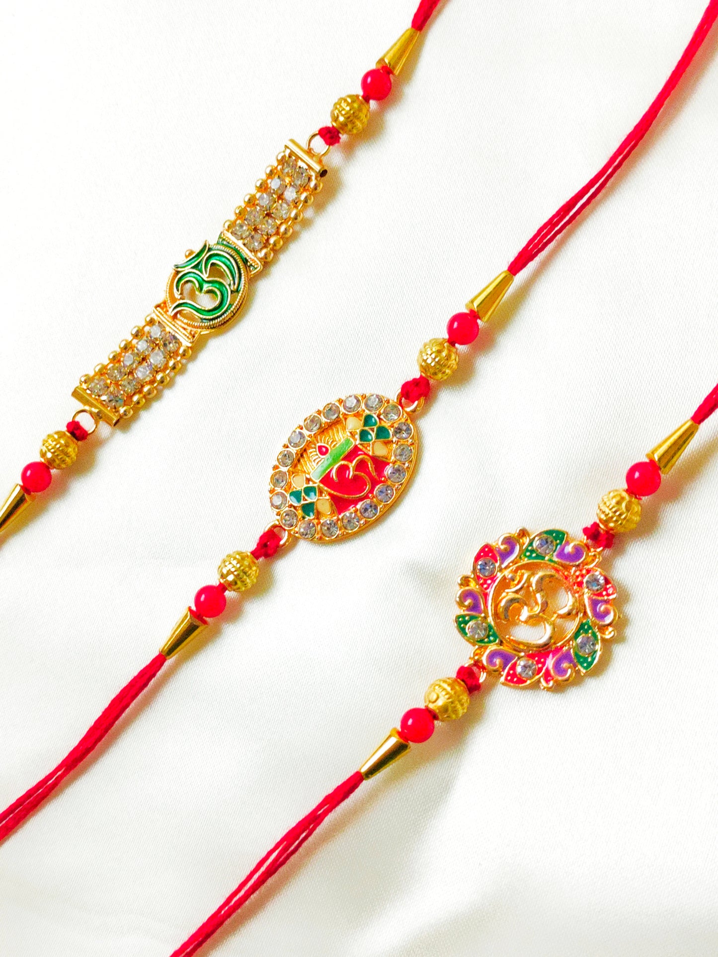 Hopedra Living Premium Raksha Bandhan Rakhi Hamper | 3 Designer Om Rakhis with Puja Thali, Diya, Roli Chawal & Dairy Milk Chocolates | Festive Gift Basket for Brother